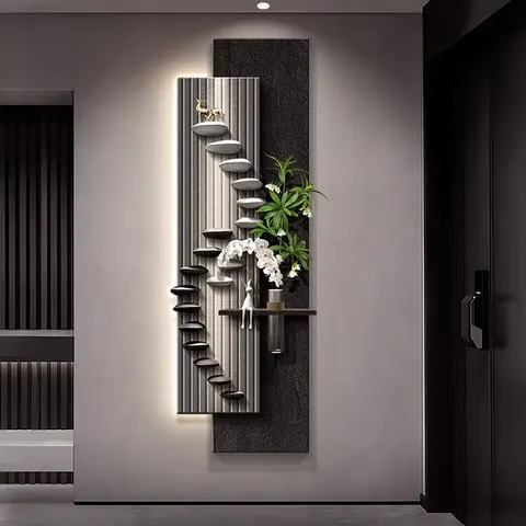 Modern Light Luxury Hydroponic Green Plant Sandstone Art Decor Painting Living Room Background Wall Glowed LED Painting