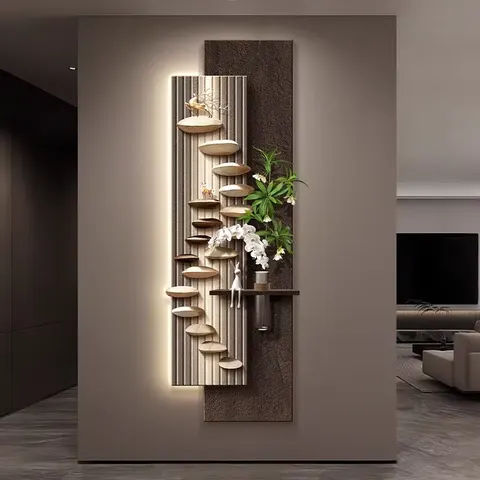 植物 单幅 装饰画 轻奢风 客厅背景墙挂画 LED带灯画