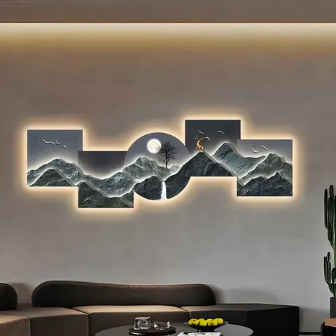 山水 单幅 装饰画 轻奢风 客厅背景墙挂画 LED带灯画