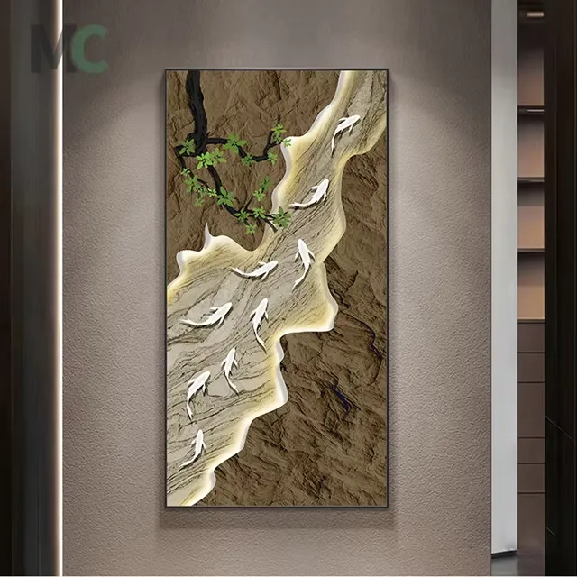 锦鲤 单幅 装饰画 轻奢风 玄关背景墙挂画 晶瓷画