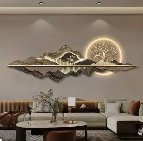 Modern Light Luxury Living Room Art Decor Painting Elk Landscape Led Wall Art Sofa Background Wall Mural