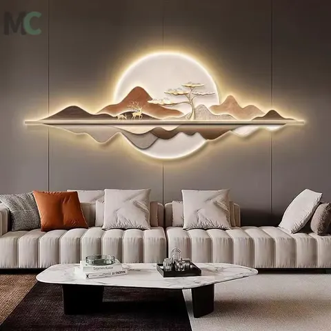 Modern Light Luxury Living Room Art Decor Painting Elk Landscape Led Wall Art Sofa Background Wall Mural