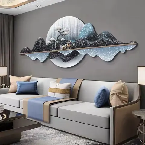 Modern Light Luxury Living Room Art Decor Painting Elk Landscape Led Wall Art Sofa Background Wall Mural
