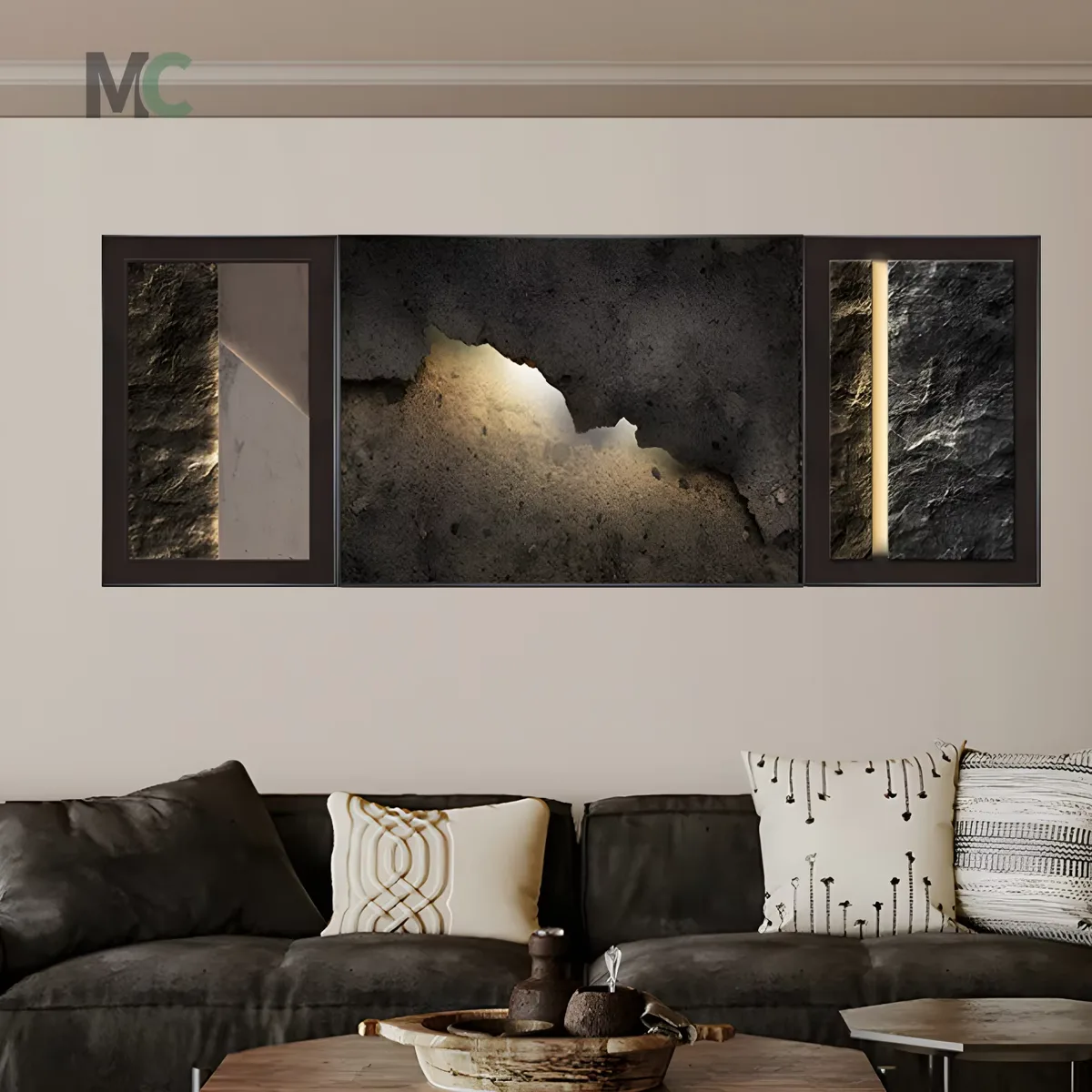 Modern Light Luxury Living Room Art Decoration Painting Triplet Atmosphere Rock Texture Sofa Background Wall Decor Painting