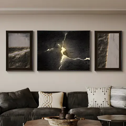Modern Light Luxury Living Room Art Decoration Painting Triplet Atmosphere Rock Texture Sofa Background Wall Decor Painting