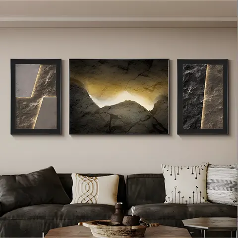 Modern Light Luxury Living Room Art Decoration Painting Triplet Atmosphere Rock Texture Sofa Background Wall Decor Painting