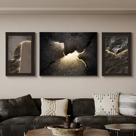 Modern Light Luxury Living Room Art Decoration Painting Triplet Atmosphere Rock Texture Sofa Background Wall Decor Painting