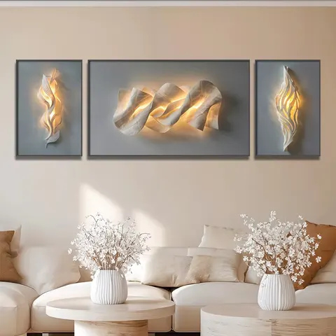 Modern Light Luxury Living Room Art Home Decor Painting Sofa Background Wall Triptych Crystal Porcelain Painting