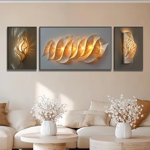 抽象 三联 装饰画 轻奢风 客厅背景墙挂画 晶瓷画