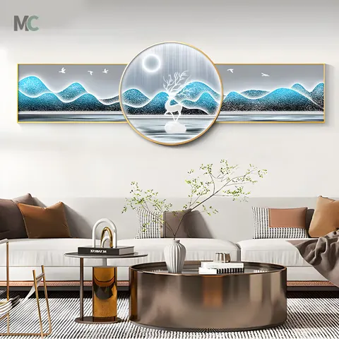 Modern Light Luxury Living Room Wall Decor Painting Overlay Sofa Background Wall Crystal Porcelain Painting