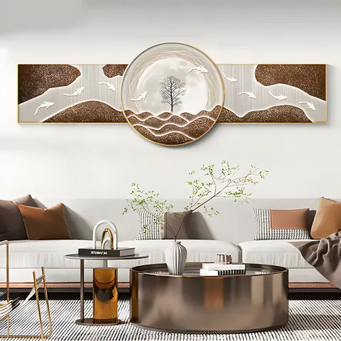 Modern Light Luxury Living Room Wall Decor Painting Overlay Sofa Background Wall Crystal Porcelain Painting