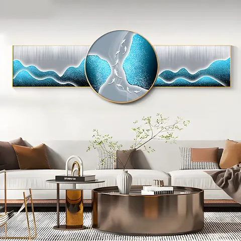 Modern Light Luxury Living Room Wall Decor Painting Overlay Sofa Background Wall Crystal Porcelain Painting