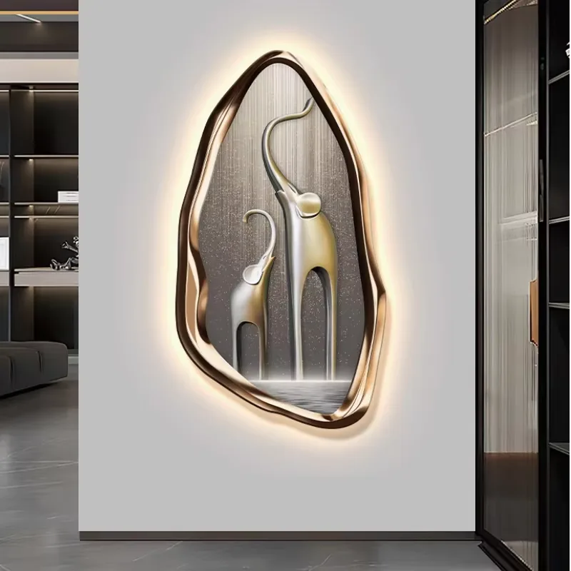 Modern Light Luxury Porch Crystal Inlay Diamond Decorative Painting High-grade Luminous Led Wall Art Home Decor Painting
