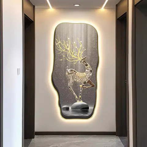 Modern Light Luxury Porch Crystal Inlay Diamond Decorative Painting High-grade Luminous Led Wall Art Home Decor Painting