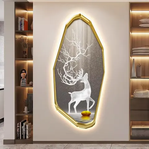 Modern Light Luxury Porch Crystal Inlay Diamond Decorative Painting High-grade Luminous Led Wall Art Home Decor Painting