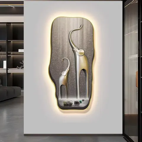 Modern Light Luxury Porch Crystal Inlay Diamond Decorative Painting High-grade Luminous Led Wall Art Home Decor Painting