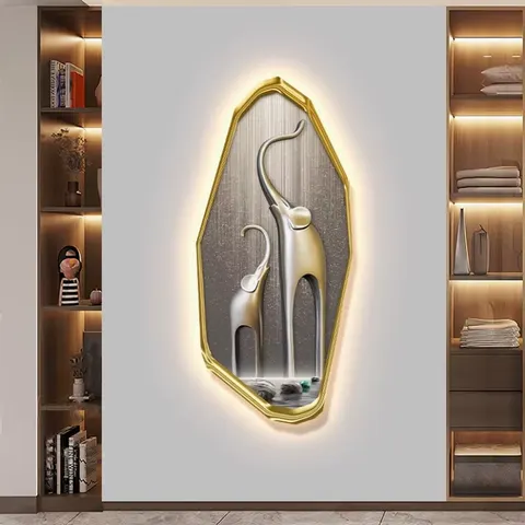 Modern Light Luxury Porch Crystal Inlay Diamond Decorative Painting High-grade Luminous Led Wall Art Home Decor Painting