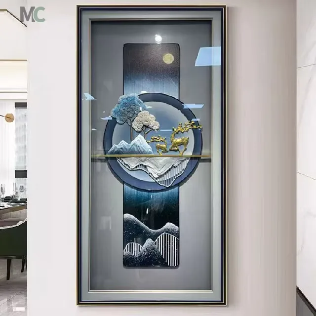 Modern Light Luxury Porch Wall Decor Painting Atmospheric Gold Money Leaf Elk 3D Stereo in Kind Hang a Painting