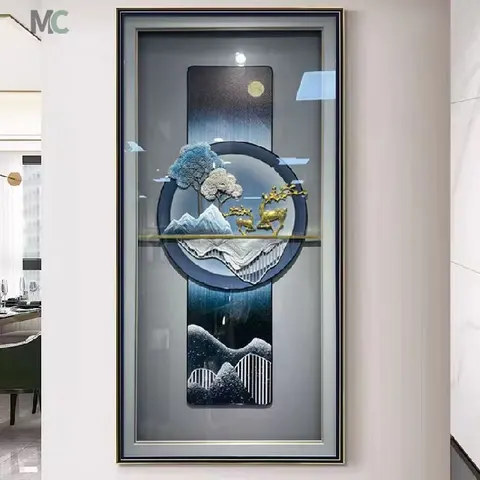 Modern Light Luxury Porch Wall Decor Painting Atmospheric Gold Money Leaf Elk 3D Stereo in Kind Hang a Painting