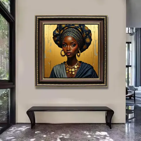 Modern Living Room Bedroom Home Decor Paintings Canvas Print African Queen Tribal Girl Black Woman Figure Portrait