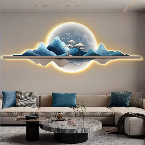 抽象 单幅 装饰画 现代简约 卧室背景墙挂画 LED带灯画