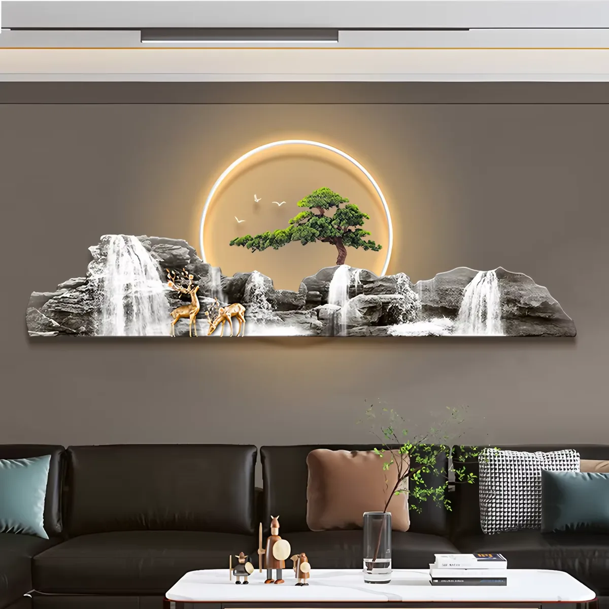 Modern Living Room Sofa Background Wall Decoration Painting Horizontal LED Lamp Painting Living Room Wall Art Decor