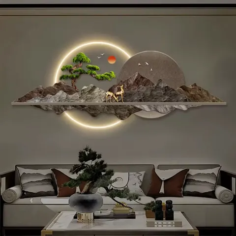Modern Living Room Sofa Background Wall Decoration Painting Horizontal LED Lamp Painting Living Room Wall Art Decor