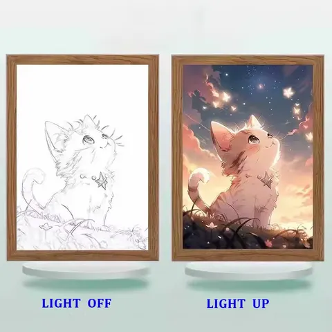 Modern Living Room Sofa Background Wall Decoration Painting 3 Color Picture Light Acrylic Adjustable LED Light Frame