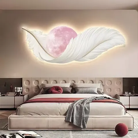 羽毛 单幅 装饰画 现代简约 客厅背景墙挂画 LED带灯画