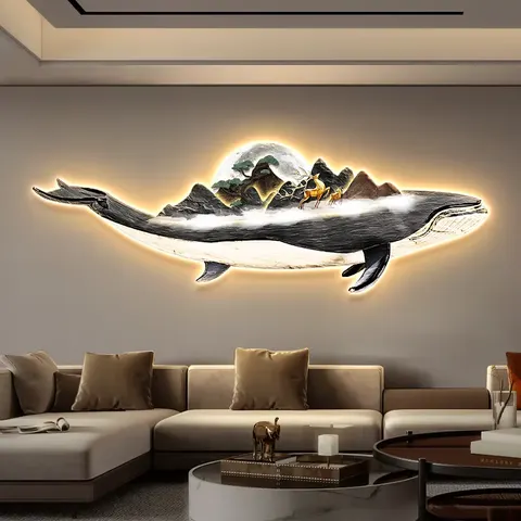 Modern Living Room Whale Mural Simple Hanging Painting Laser Engraving Crystal Porcelain Wall Art Home Decorative Painting