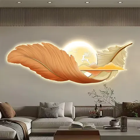 Modern Luxurious Feathers Art Decoration Living Room Sofa Background Wall LED Decorative Painting