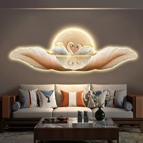 Modern Luxurious Feathers Art Decoration Living Room Sofa Background Wall LED Decorative Painting