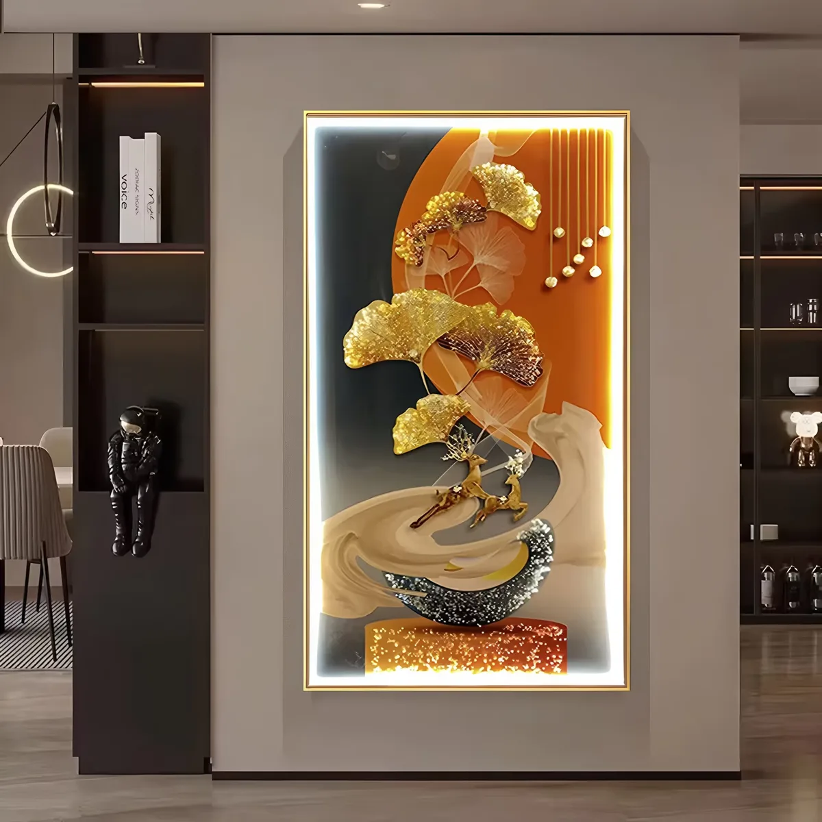 Modern Luxury Abstract Painting and Wall Art Living Room Home Decoration LED Light Painting Crystal Porcelain Hanging Paintings