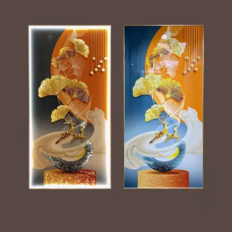 Modern Luxury Abstract Painting and Wall Art Living Room Home Decoration LED Light Painting Crystal Porcelain Hanging Paintings