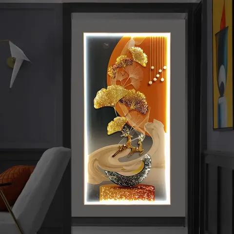 Modern Luxury Abstract Painting and Wall Art Living Room Home Decoration LED Light Painting Crystal Porcelain Hanging Paintings