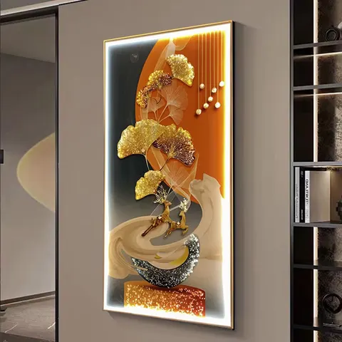 Modern Luxury Abstract Painting and Wall Art Living Room Home Decoration LED Light Painting Crystal Porcelain Hanging Paintings