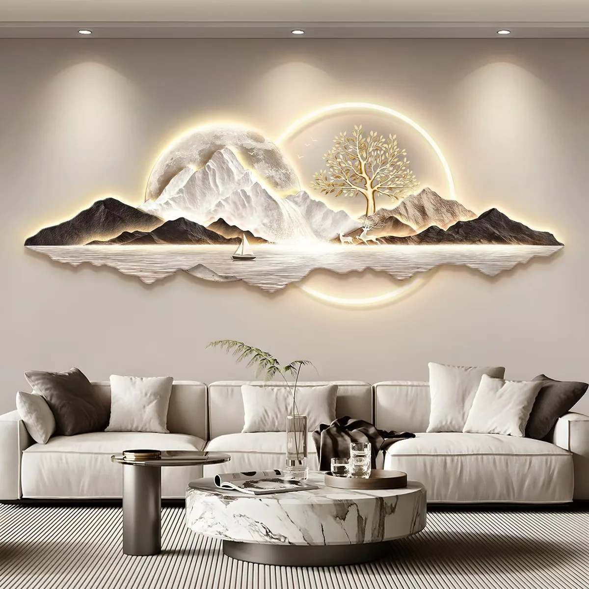 Modern Luxury Atmosphere Wall Surface Mural Painting Sofa Background Wall UV Engraving Acrylic LED Paintings
