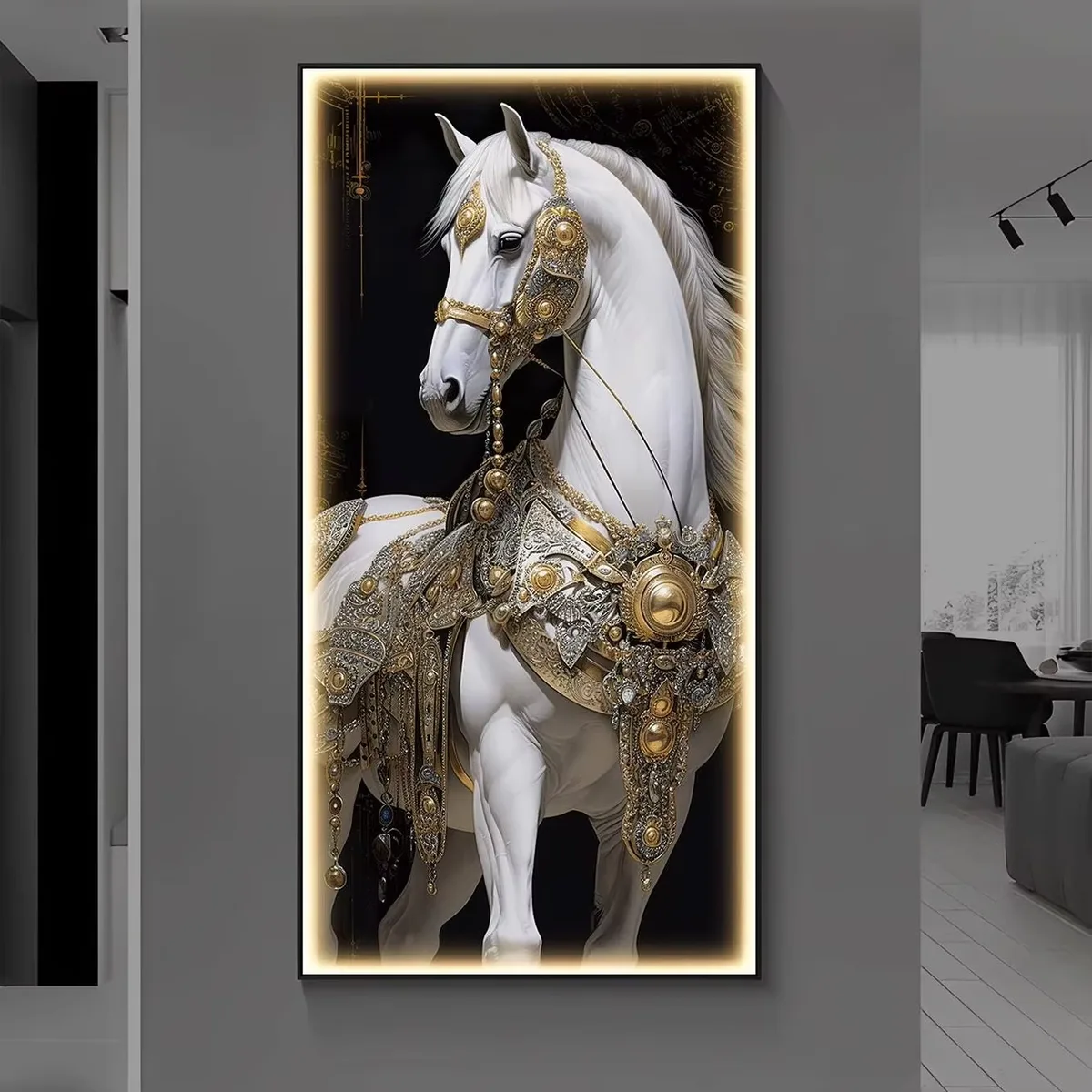 Modern Luxury Diamond Mural Golden Horse Crystal Animal Art Painting Perfect for Living Room and Hotel Wall Decor