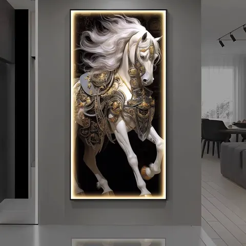 Modern Luxury Diamond Mural Golden Horse Crystal Animal Art Painting Perfect for Living Room and Hotel Wall Decor
