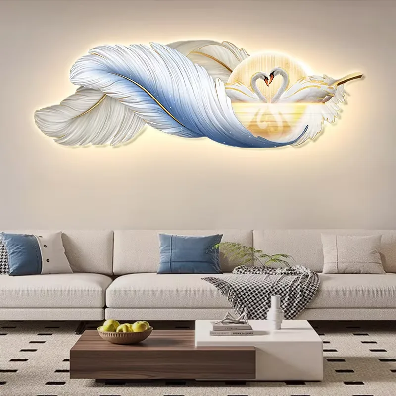 Modern Luxury Elegance Living Room Sofa Background Wall Art Decor Painting UV Engraving Feathers Crystal Porcelain Painting