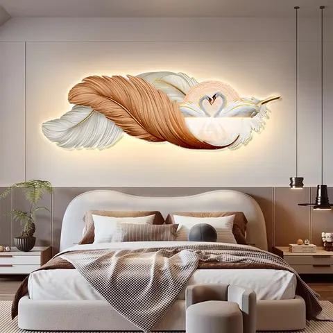 Modern Luxury Elegance Living Room Sofa Background Wall Art Decor Painting UV Engraving Feathers Crystal Porcelain Painting