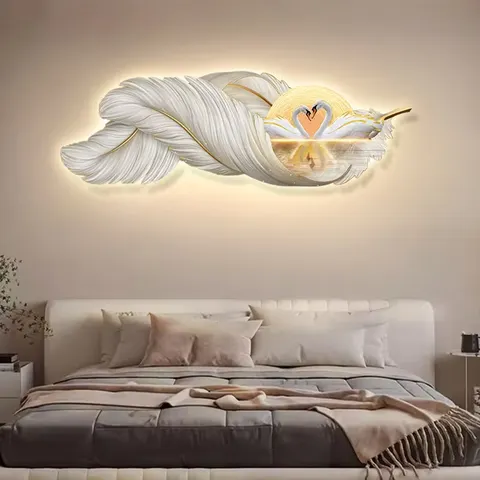 Modern Luxury Elegance Living Room Sofa Background Wall Art Decor Painting UV Engraving Feathers Crystal Porcelain Painting