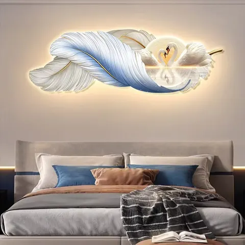 Modern Luxury Elegance Living Room Sofa Background Wall Art Decor Painting UV Engraving Feathers Crystal Porcelain Painting