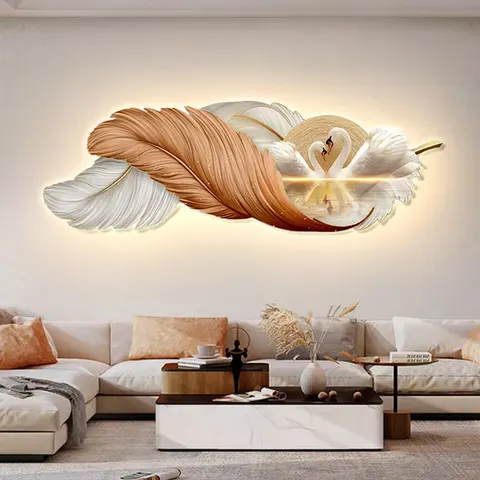 Modern Luxury Elegance Living Room Sofa Background Wall Art Decor Painting UV Engraving Feathers Crystal Porcelain Painting
