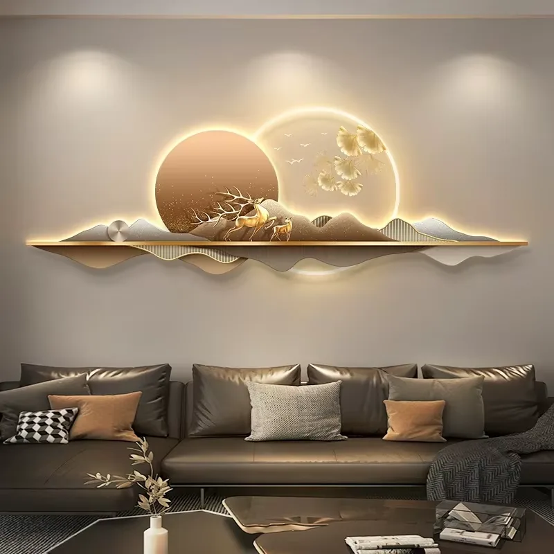 Modern Luxury Elegance Scenery and Mountains Art Home Decor Painting Sofa Background Wall Acrylic LED Painting
