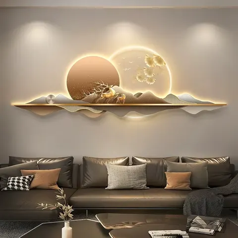 Modern Luxury Elegance Scenery and Mountains Art Home Decor Painting Sofa Background Wall Acrylic LED Painting