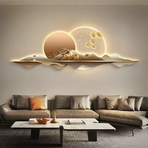 Modern Luxury Elegance Scenery and Mountains Art Home Decor Painting Sofa Background Wall Acrylic LED Painting
