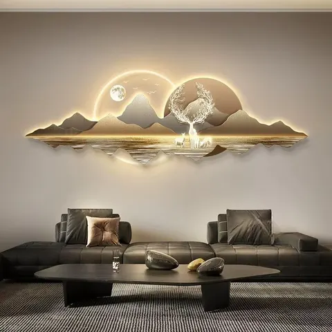 Modern Luxury Elegance Scenery and Mountains Art Home Decor Painting Sofa Background Wall Acrylic LED Painting