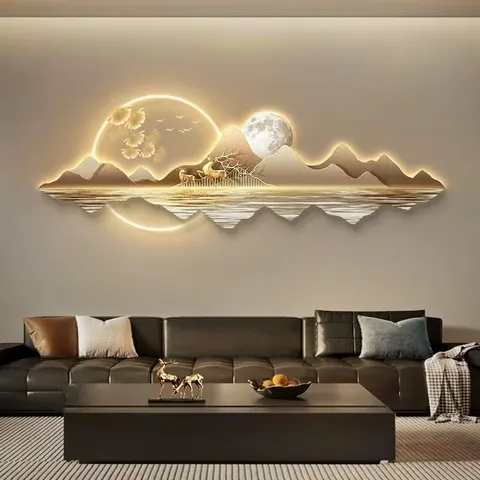 Modern Luxury Elegance Scenery and Mountains Art Home Decor Painting Sofa Background Wall Acrylic LED Painting
