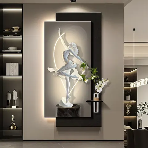Modern Luxury Entrance Hall LED Decor Painting  Hydroponic Plants Three-dimensional Sandstone and Crystal Porcelain Painting